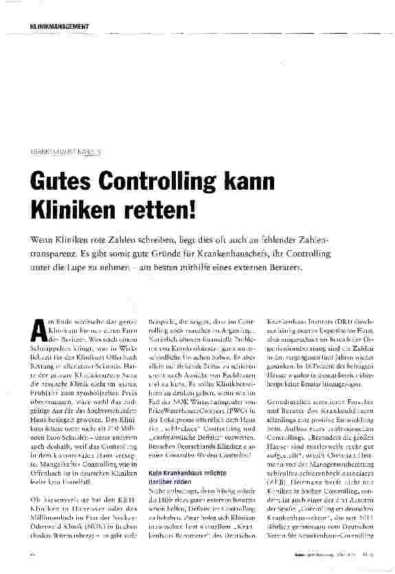 Vorschauseite 1: Gutes Controlling kann Kliniken retten!
