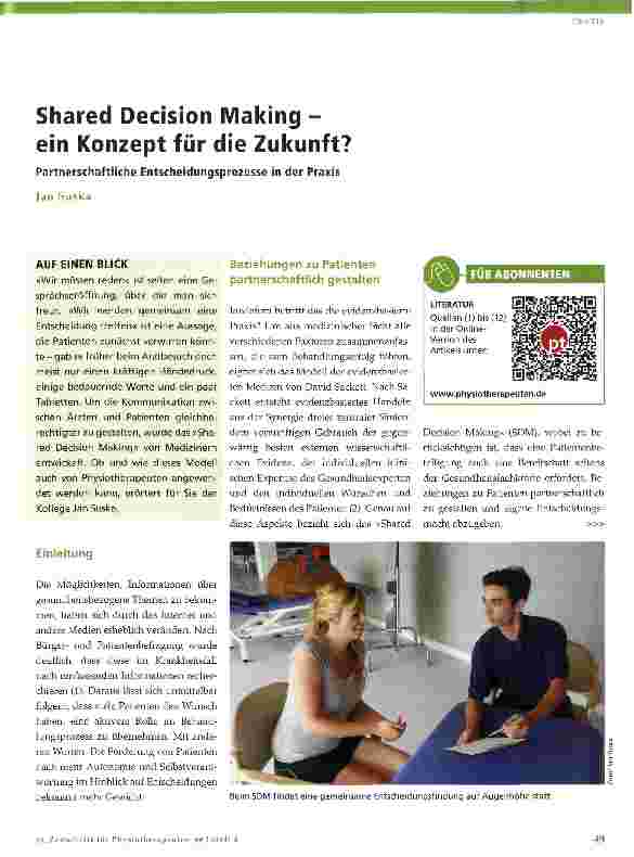 Vorschauseite 1: Shared Decision Making -ein Konzept für die Zukunft?