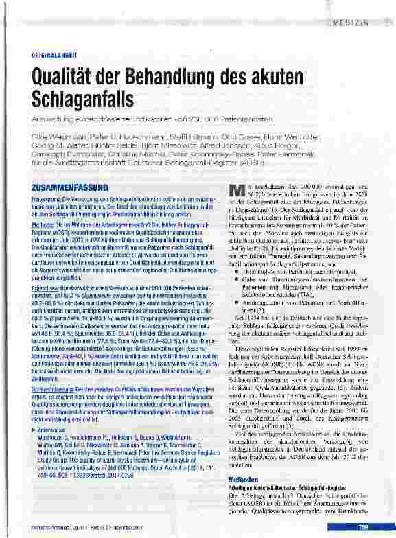 Vorschauseite 1: Qualität der Behandlung des akuten Schlaganfalls
