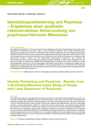 Vorschauseite 1: Identitätspositionierung und Psychose – Ergebnisse einer qualitativrekonstruktiven Untersuchung von psychoseerfahrenen Menschen