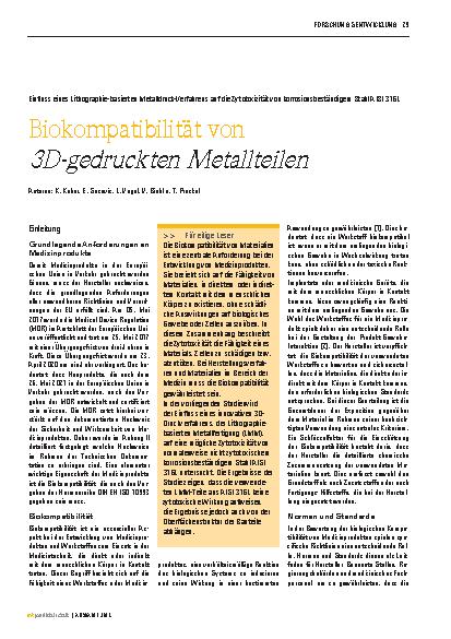 Vorschauseite 1: Biokompatibilität von 3D-gedruckten Metallteilen
