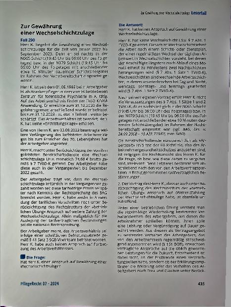 Vorschauseite 1: Zur Gewährung einer Wechselschichtzulage.