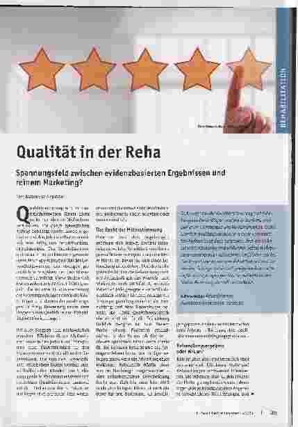 Vorschauseite 1: Qualität in der Reha: Spannungsfeld zwischen evidenzbasierten Ergebnissen und reinem Marketing?