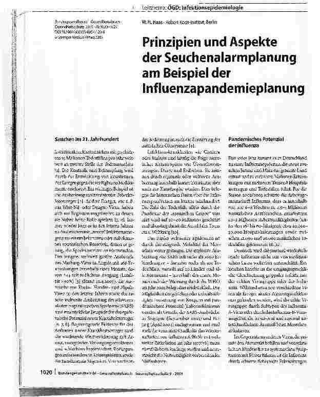 Vorschauseite 1: Prinzipien und Aspekte der Seuchenalarmplanung am Beispiel der Influenzapandemieplanung