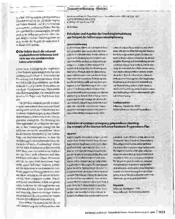 Vorschauseite 2: Prinzipien und Aspekte der Seuchenalarmplanung am Beispiel der Influenzapandemieplanung