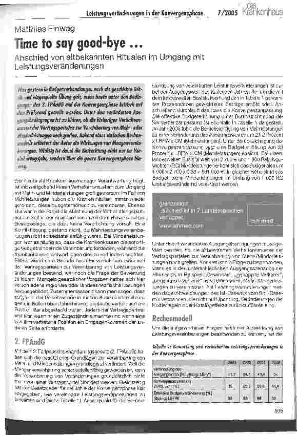 Vorschauseite 1: Time to say good-bye. .. Abschied von altbekannten Ritualen im Umgang mit Leistungsveränderungen