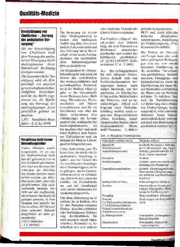 Vorschauseite 2: Die klinische Bedeutung der adäquaten Dialyse - eine Gegenüberstellung objektivierbarer und subjektiver Aspekte