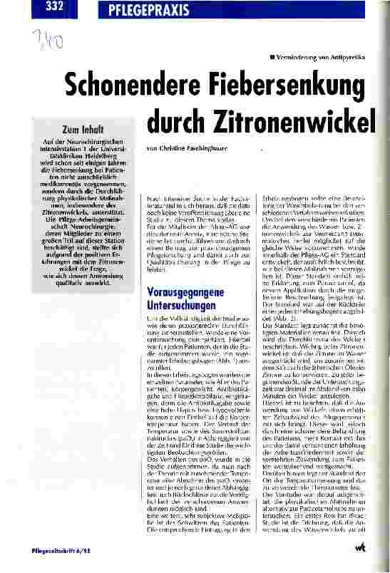 Vorschauseite 1: Schonende Fiebersenkung durch Zitronenwickel bei Paracetamolgabe Verminderung von Antipyretika