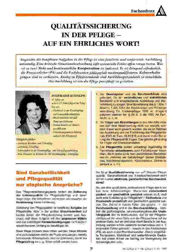 Vorschauseite 1: Qualitätssicherung in der Pflege - auf ein ehrliches Wort!