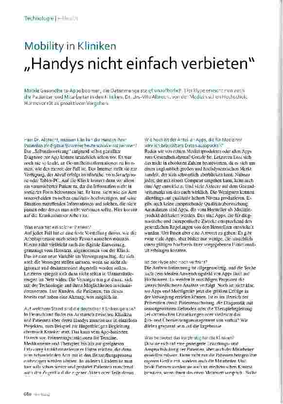 Vorschauseite 1: Mobility in Kliniken „Handys nicht einfach verbieten