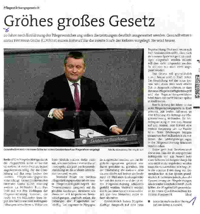 Vorschauseite 1: Pflegestärkungsgesetz II Gröhes großes Gesetz