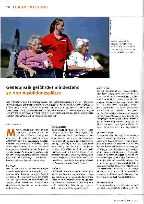 Vorschauseite 1: Generalistik gefährdet mindestens 50 000 Ausbildungsplätze
