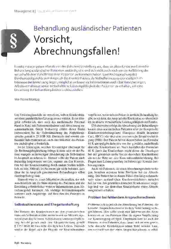 Vorschauseite 1: Behandlung ausländischer Patienten Vorsicht, Abrechnungsfallen!