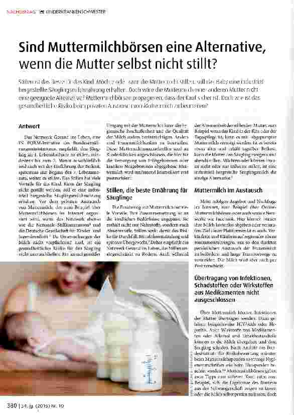 Vorschauseite 1: Sind Muttermilchbörsen eine Alternative, wenn die Mutter selbst nicht stillt?