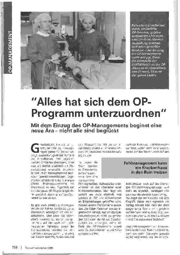 Vorschauseite 1: Alles hat sich dem OP-Programm unterzuordnenMit dem Einzug des OP-Managements beginnt eine neue Ära - nicht alle sind beglückt