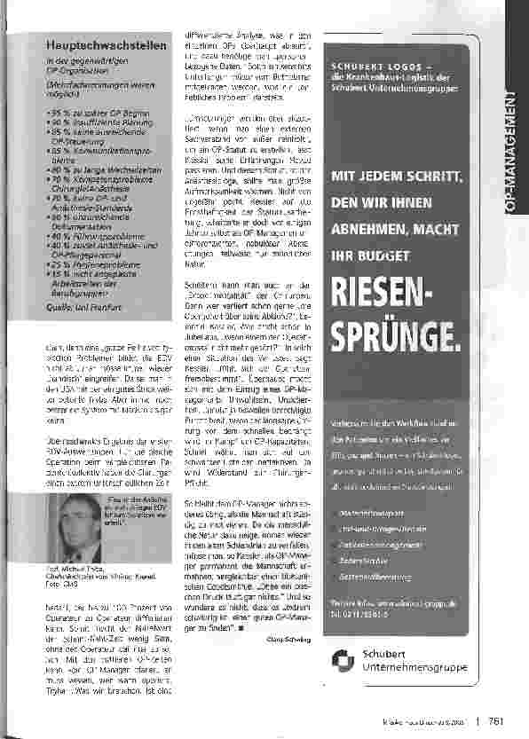 Vorschauseite 4: Alles hat sich dem OP-Programm unterzuordnenMit dem Einzug des OP-Managements beginnt eine neue Ära - nicht alle sind beglückt