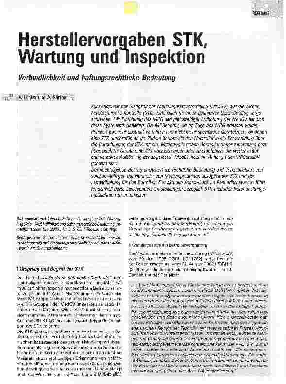 Vorschauseite 1: Herstellervorgaben STK, Wartung und Inspektion