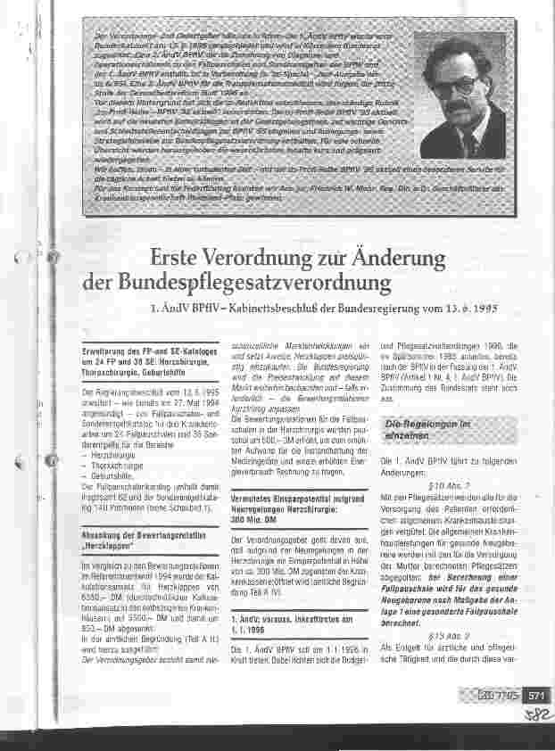Vorschauseite 1: Erste Verordnung zur änderung der Bundespflegesatzverordnung 1. ÄndV BPflV - Kabinettsbeschluß der Bundesregierung von 13.6.1995