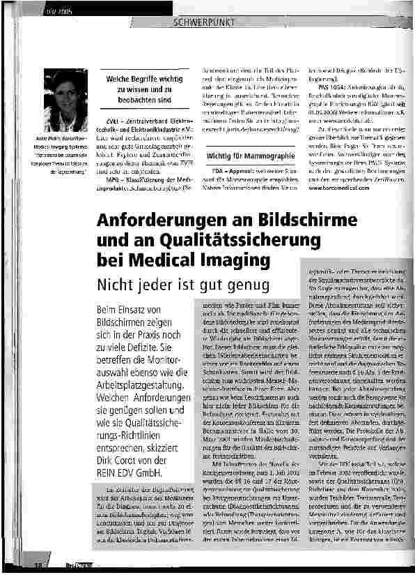 Vorschauseite 1: Anforderungen an Bildschirme und an Qualitätssicherung bei Medical Imaging. Nicht jeder ist gut genug