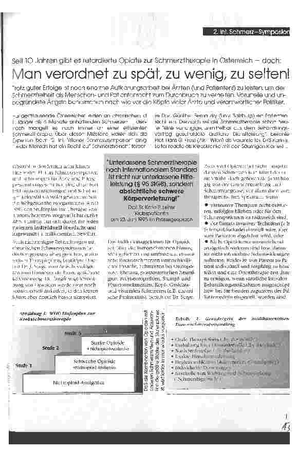 Vorschauseite 1: Man verordnet zu spät, zu wenig, zu selten! Seit 10 Jahren gibt es retardierte Opiate zur Schmerztherapie in Österreich