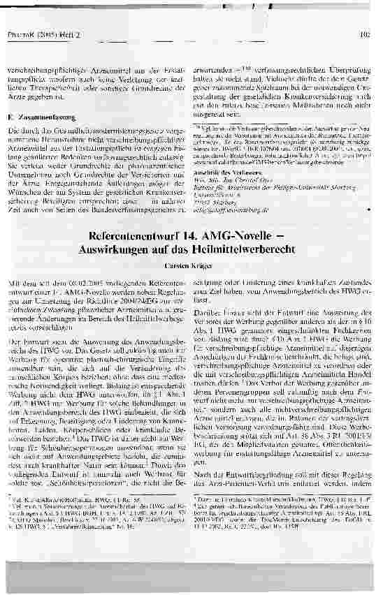 Vorschauseite 1: Referentenentwurf 14. AMG-Novelle -Auswirkungen auf das Heilmittelwerberecht