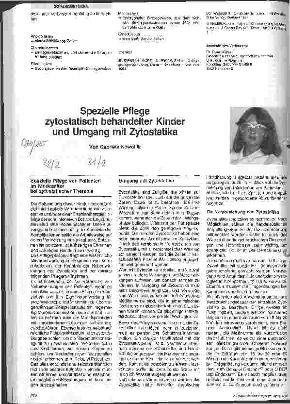 Vorschauseite 1: Spezielle Pflege zytostatisch behandelter Kinder und Umgang mit Zytostatika