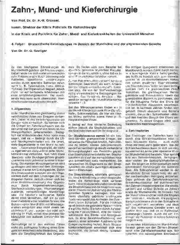 Vorschauseite 1: Zahn-, Mund-und Kieferchirurgie 4. Folge: Unspezifische Entzündungen im Bereich der Mundhöhle