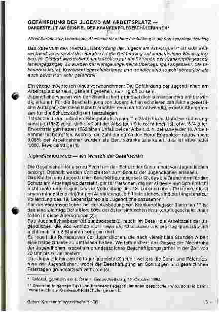 Vorschauseite 1: Gefährdung der Jugend am Arbeitsplatz - dargestellt am Beispiel der Krankenpflegeschülerinnen