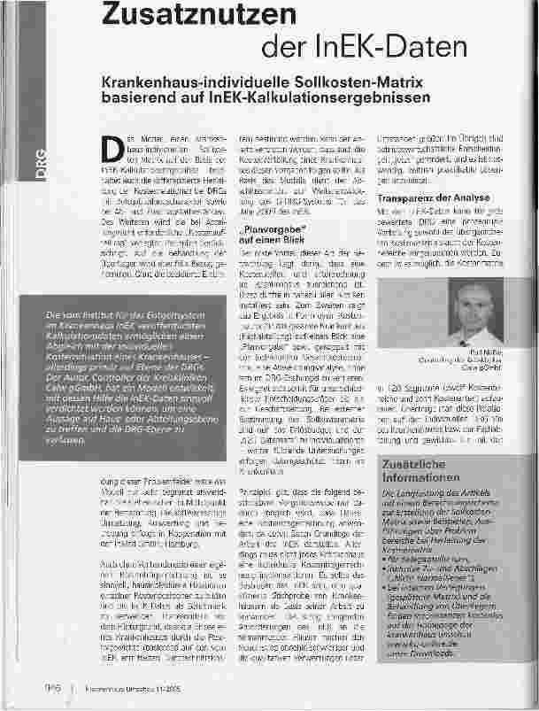 Vorschauseite 1: Zusatznutzender InEK-DatenKrankenhaus-individuelle Sollkosten-Matrix basierend auf InEK-Kalkulationsergebnissen
