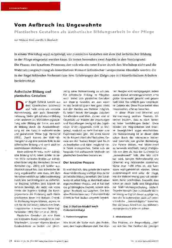 Vorschauseite 1: Vom Aufbruch ins Ungewohnte Plastisches Gestalten als ästhetische Bildungsarbeit in der Pflege