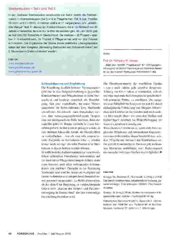 Vorschauseite 3: Gießener Studien über Sterbeorte in Deutschland Teil III: Die Hospize