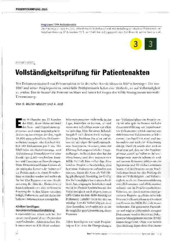 Vorschauseite 1: Vollständigkeitsprüfung für Patientenakten