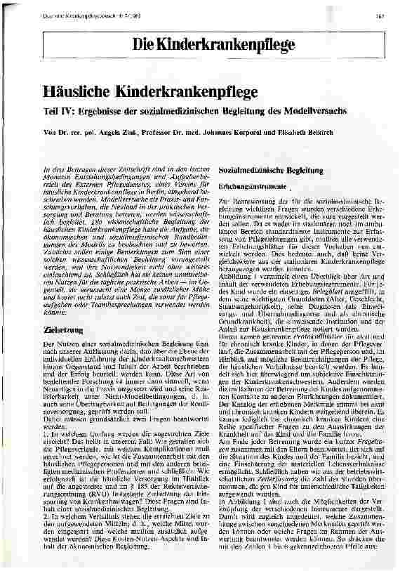 Vorschauseite 1: Häusliche Krankenpflege - Teil IV: Ergebnisse der sozialmedizinischen Begleitung des Modellversuchs