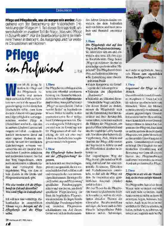 Vorschauseite 1: Pflege im Aufwind 2. Teil Pflege und Pflegeberufe, was sie morgen sein werden