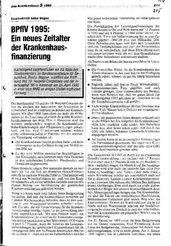 Vorschauseite 1: BPflV 1995: Ein neues Zeitalter der Krankenhausfinanzierung