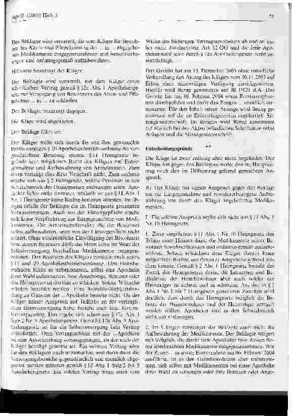 Vorschauseite 2: Kein Anspruch auf Abschluss eines Heimbewohner-Versorgungsvertragesgegen einen privaten Heimträger