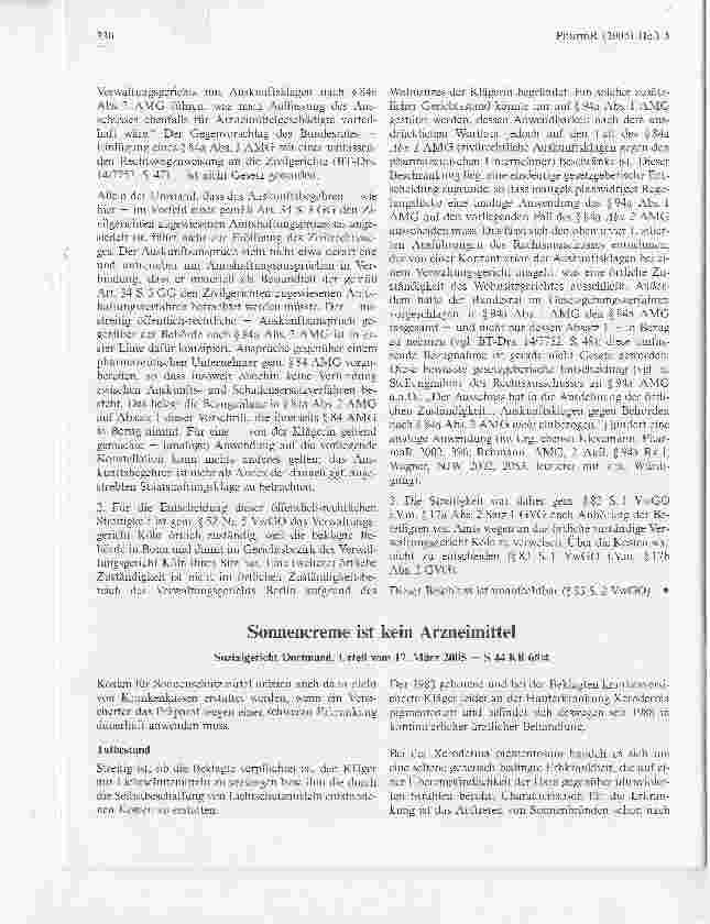 Vorschauseite 1: Sonnencreme ist kein ArzneimittelSozialgericht Dortmund, Urteil vom 17. März 2005 - S 44 KR 6/04