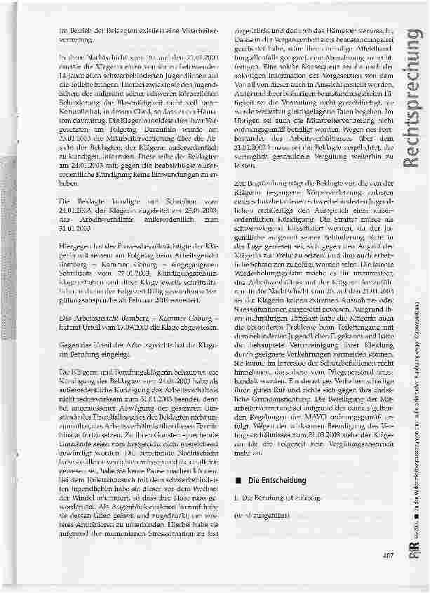 Vorschauseite 2: Zu den Wirksamkeitsvoraussetzungen einer außerordentlichen Kündigung wegen Körperverletzung