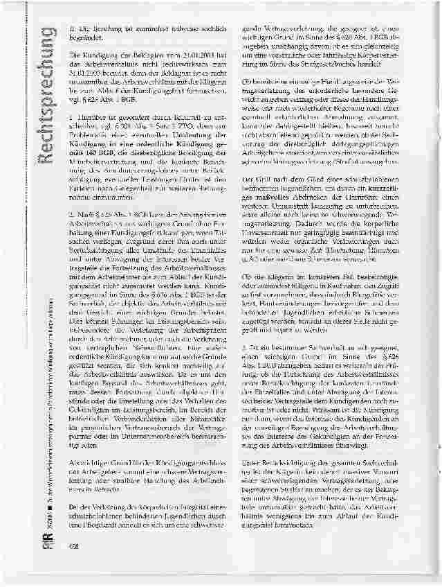 Vorschauseite 3: Zu den Wirksamkeitsvoraussetzungen einer außerordentlichen Kündigung wegen Körperverletzung