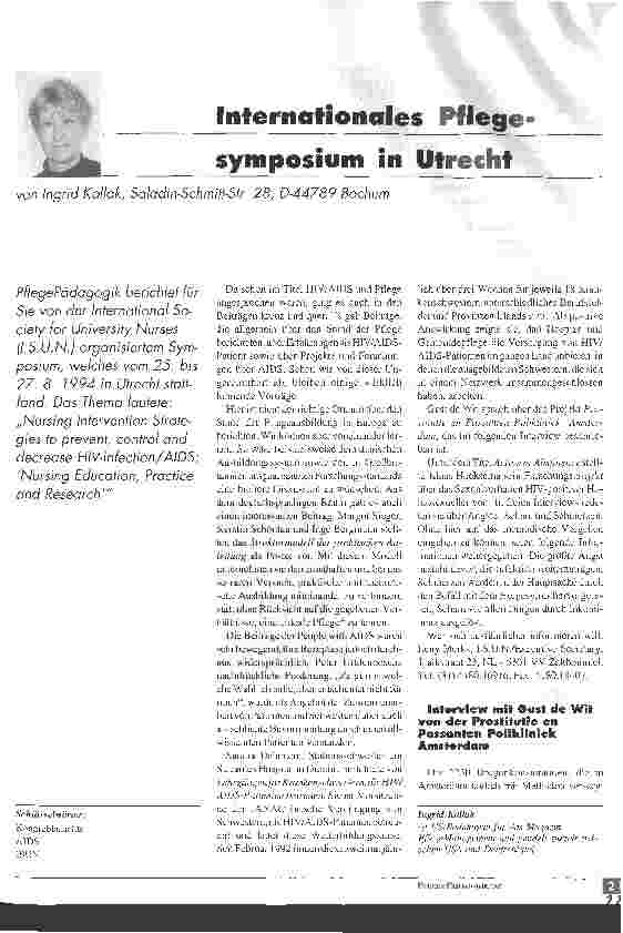 Vorschauseite 1: Internationales Pflegesymposium in Utrecht