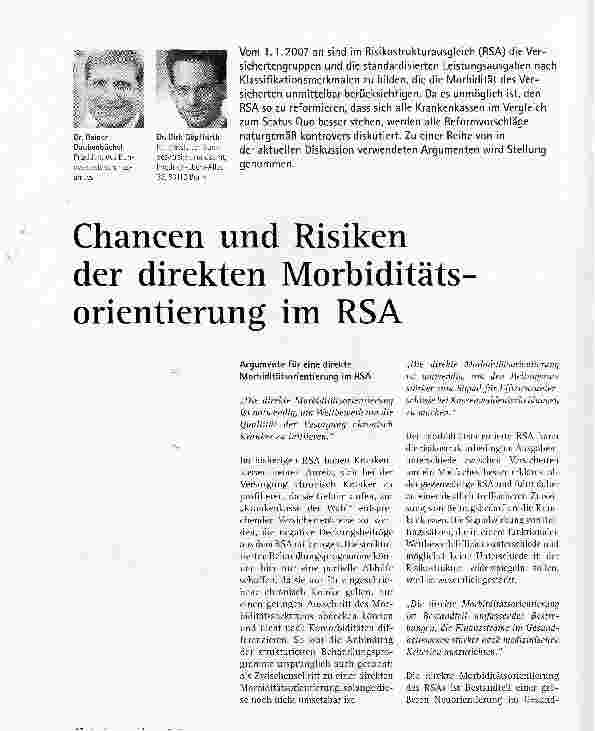Vorschauseite 1: Chancen und Risiken der direkten Morbiditätsorientierung im RSA