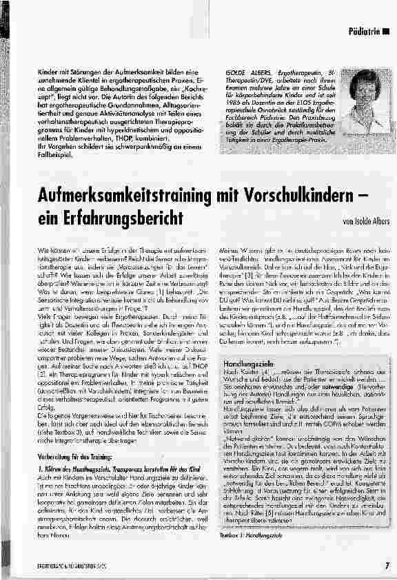 Vorschauseite 1: Aufmerksamkeitstraining mit Vorschulkindern -ein Erfahrungsbericht
