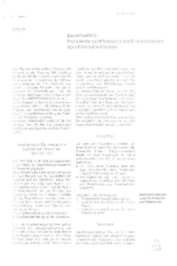 Vorschauseite 1: KlNAESTHETICS:ENTSCHEIDUNGSFÄHIGKEIT UND SELBSTÄNDIGKEIT VON PATIENTEN FÖRDERN