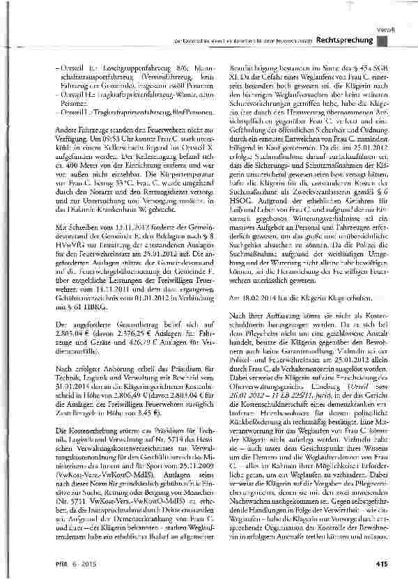 Vorschauseite 3: Zur Kostenschuld eines Heimbetreibers für einen Feuerwehreinsatz HVwKostG § 1; VwKostO-MdlS § 1; HBKG § 61 Abs. 1 Satz 1 und Abs. 6; VwKost-Verz.-VwKostO-MdlS Nr. 5711; HSOG § 1