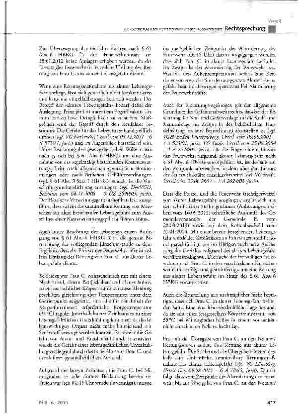Vorschauseite 5: Zur Kostenschuld eines Heimbetreibers für einen Feuerwehreinsatz HVwKostG § 1; VwKostO-MdlS § 1; HBKG § 61 Abs. 1 Satz 1 und Abs. 6; VwKost-Verz.-VwKostO-MdlS Nr. 5711; HSOG § 1