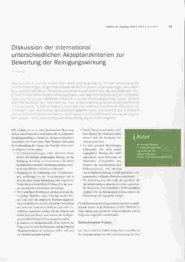 Vorschauseite 1: Diskussion der international unterschiedlichen Akzeptanzkriterien zur Bewertung der Reinigungswirkung