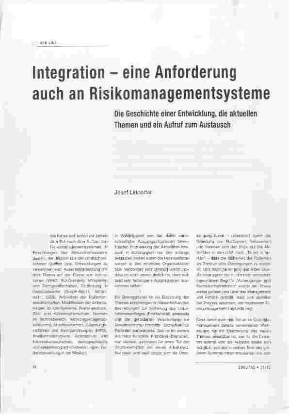 Vorschauseite 1: Integration eine Anforderung auch an Risikomanagementsysteme