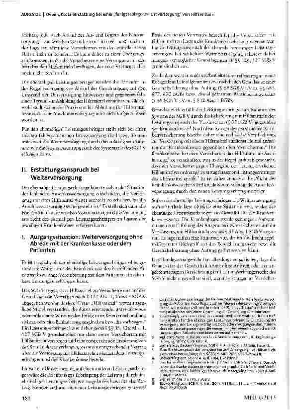 Vorschauseite 2: Kostenerstattung bei einer „fehlgeschlagenen Umversorgung von Hilfsmitteln auf einen anderen Leistungserbringer