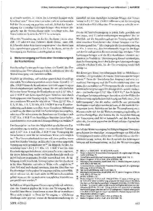 Vorschauseite 3: Kostenerstattung bei einer „fehlgeschlagenen Umversorgung von Hilfsmitteln auf einen anderen Leistungserbringer