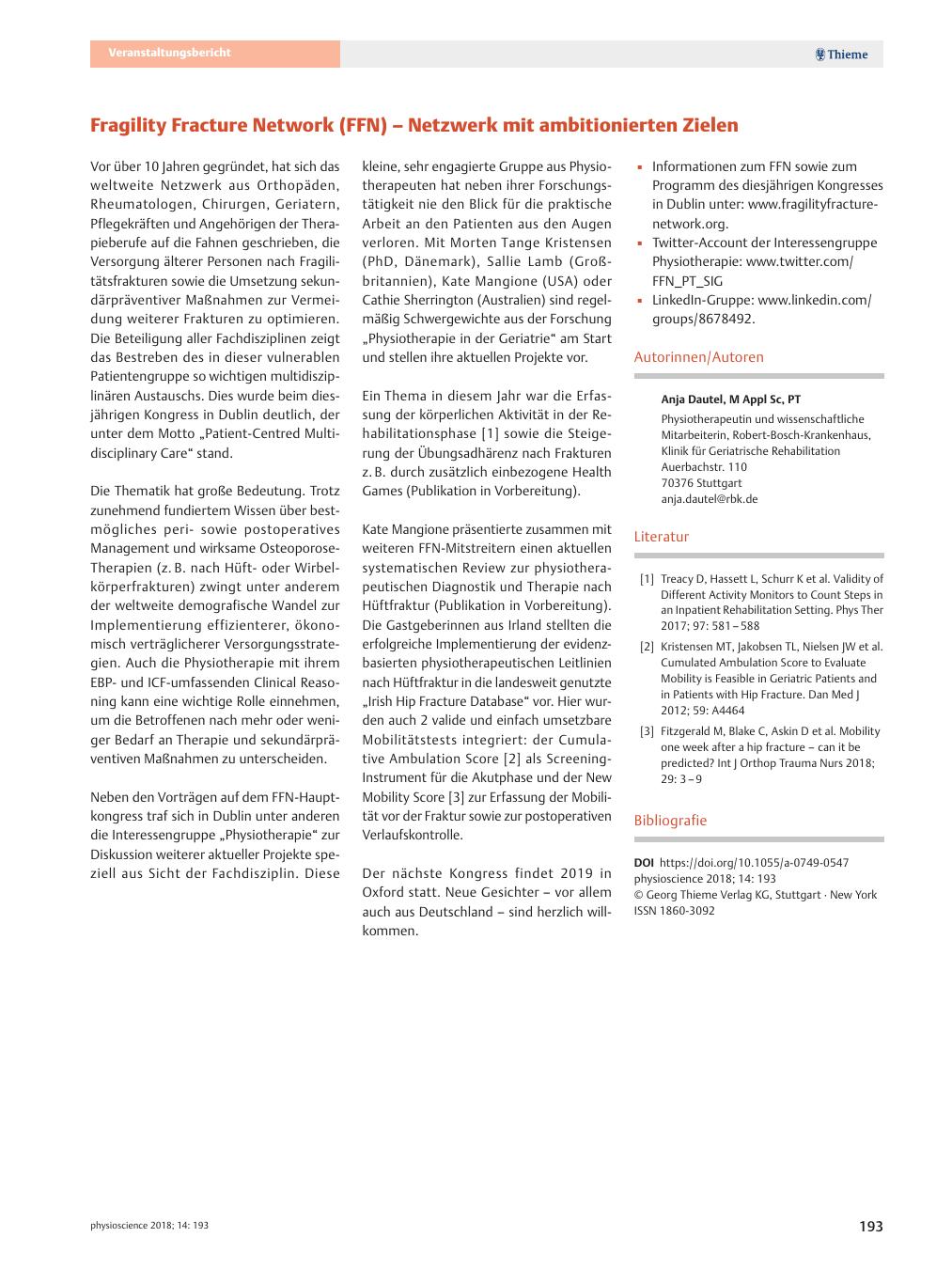 Vorschauseite 1: Fragility Fracture Network (FFN) – Netzwerk mit ambitionierten Zielen
